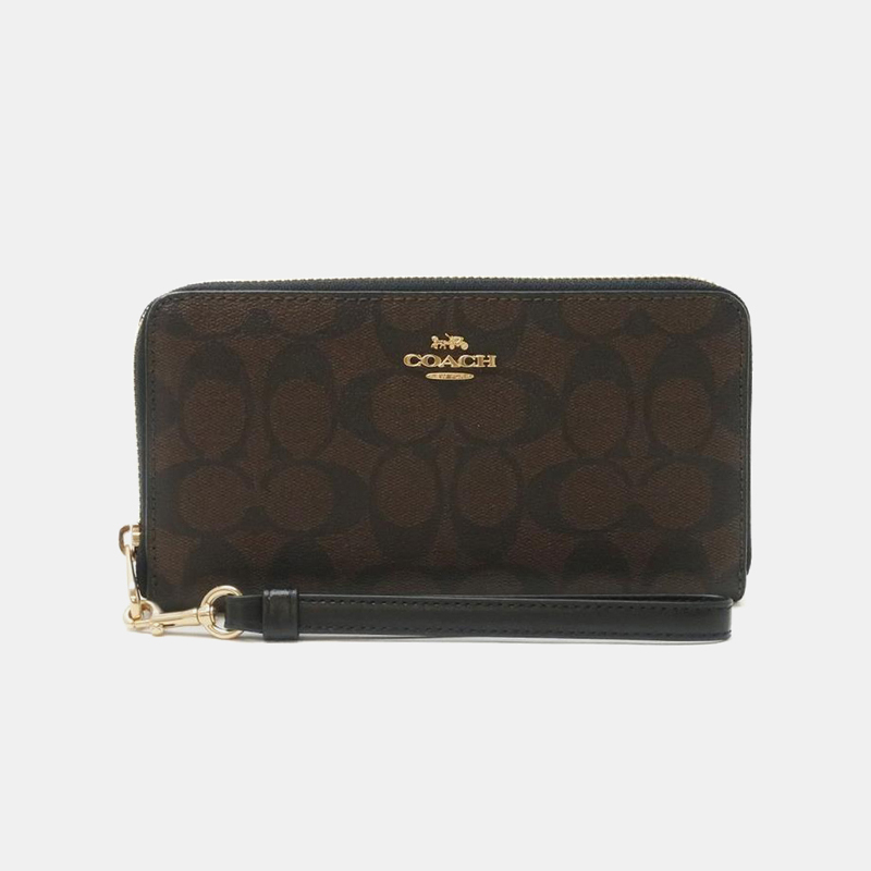 【期間限定セール+2999円でバッグ付き】コーチ COACH 長財布 レディース シグネチャー ストラップ付き FC4452 C4452 ブラウンブラック アウトレット