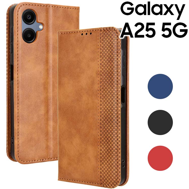 Galaxy A25 5G ケース 手帳 galaxya25 チェック柄 レトロ レザー
