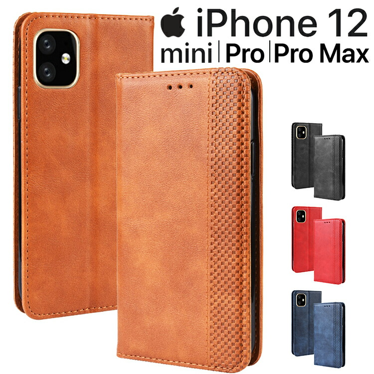 iPhone12 mini Pro Max チェックライン手帳ケース