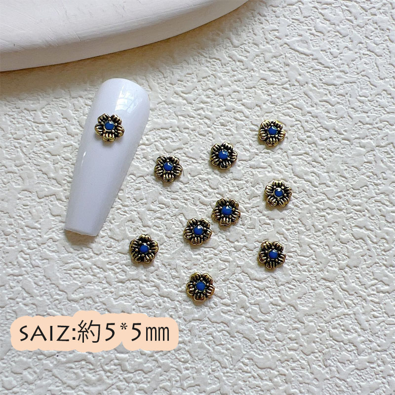 5個入り コンチョ 花 フラワー メタルパーツ ターコイズ風 メタル