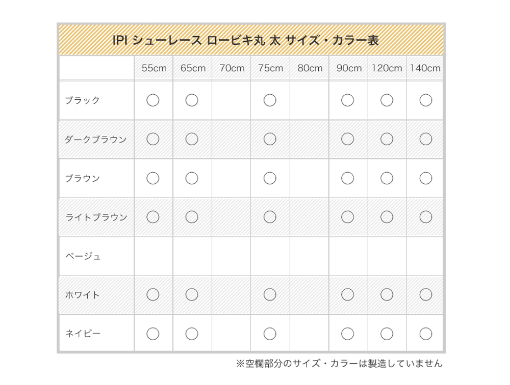 IPI シューレース ロービキ丸 太カラーサイズ表