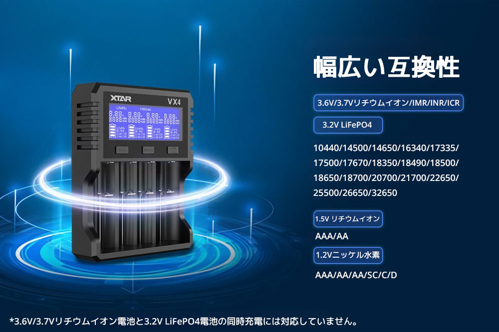 XTAR（エクスター） XTAR VX4 リチウムイオン充電器 混合充電 1.5