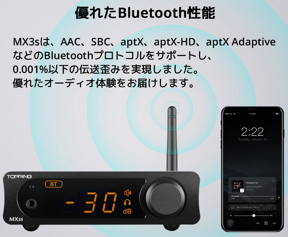 TOPPING トッピング MX3s クラス D パワーアンプ DAC ヘッドホンアンプ 内蔵 Bluetooth サブウーファー 2.1 チャンネル