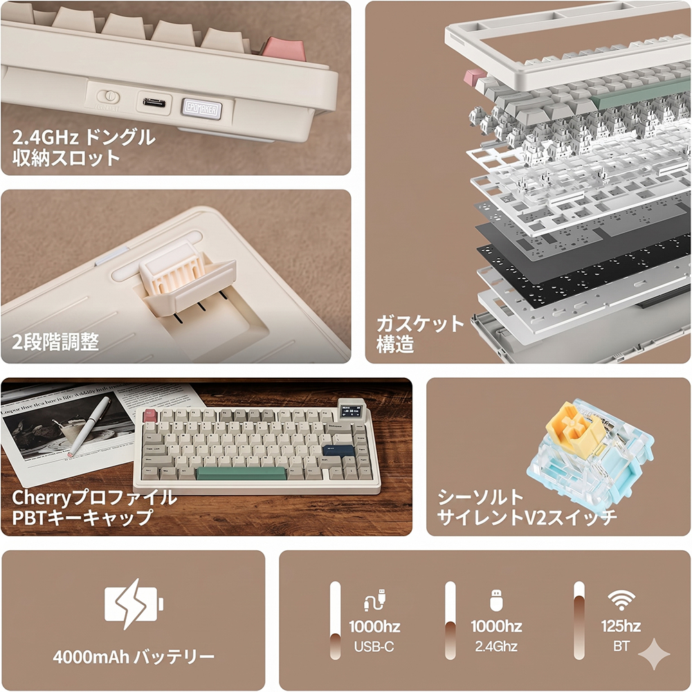 メーカー保証】Epomaker エポメーカー RT82 レトロホワイト メカニカル