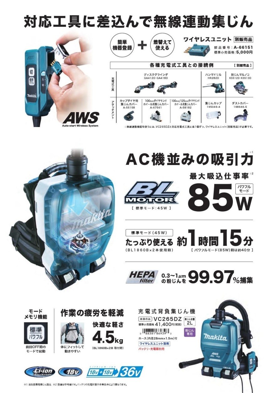 マキタ 充電式背負集じん機用HEPAフィルタ A-60822 : 俺の道具 - 通販 