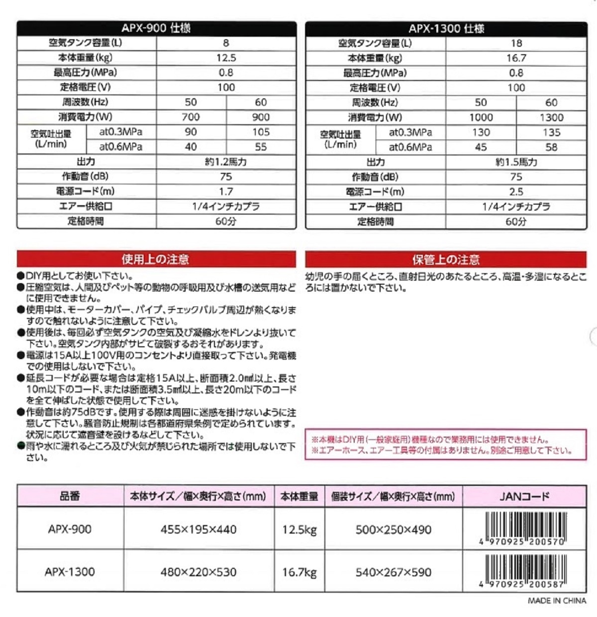 アサヒペン オイルフリーエアーコンプレッサ APX-900 8L : apx900 : 俺