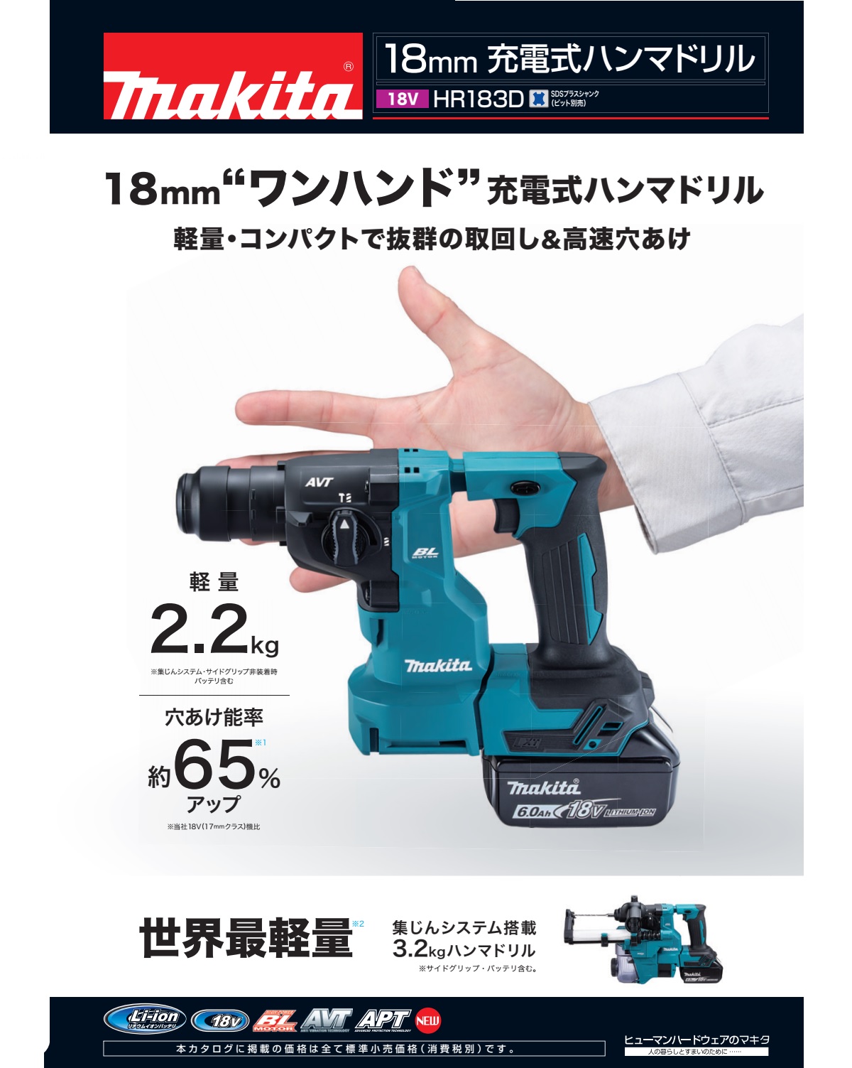 マキタ 18V充電式ハンマドリル18mm HR183DZK 本体のみ（バッテリ・充電