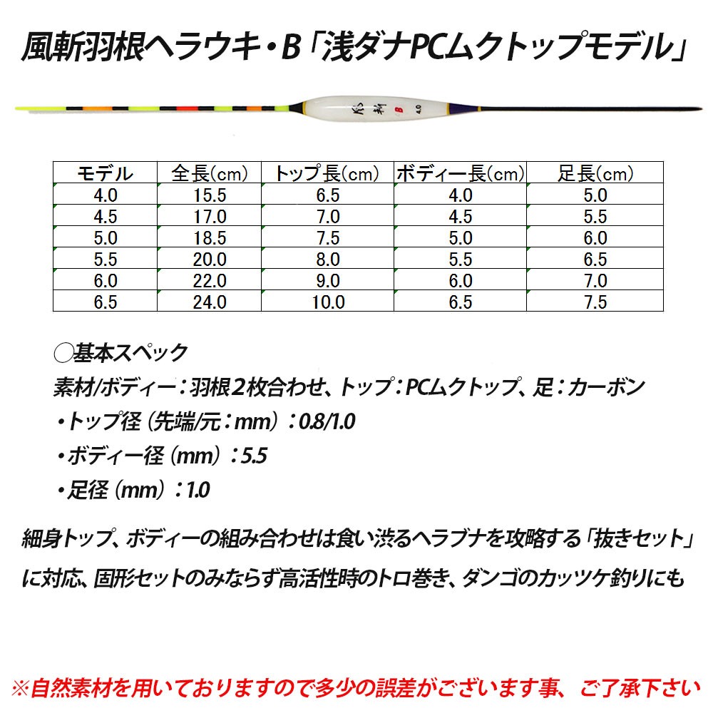 風斬 羽根ヘラウキB・浅ダナPCムクトップモデル 単品 (10207