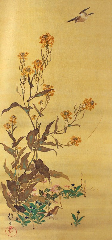 23.十二ヶ月花鳥図(二月菜花に雲雀図)