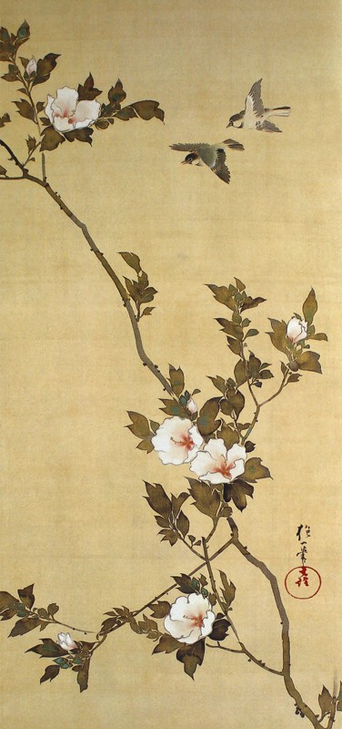 29.十二ヶ月花鳥図(七月木槿に頬白)