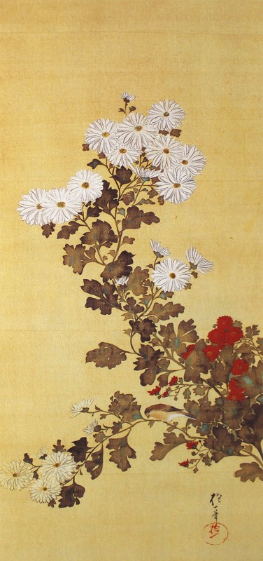 32.十二ヶ月花鳥図(九月菊に小禽図)