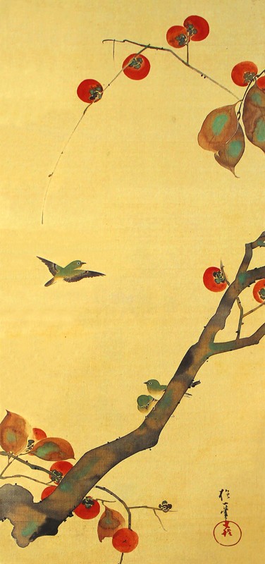 44.桜に小禽図・柿に小禽図(左隻)