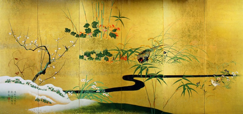 47.四季花鳥図屏風