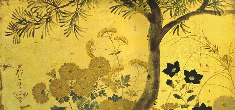 52.槙に秋草図屏風(左隻)