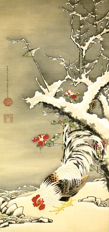 4.雪梅雄鶏図