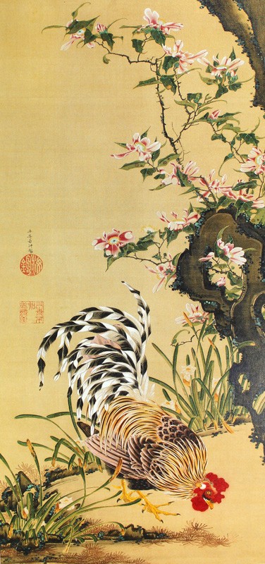 6.花卉雄鶏図