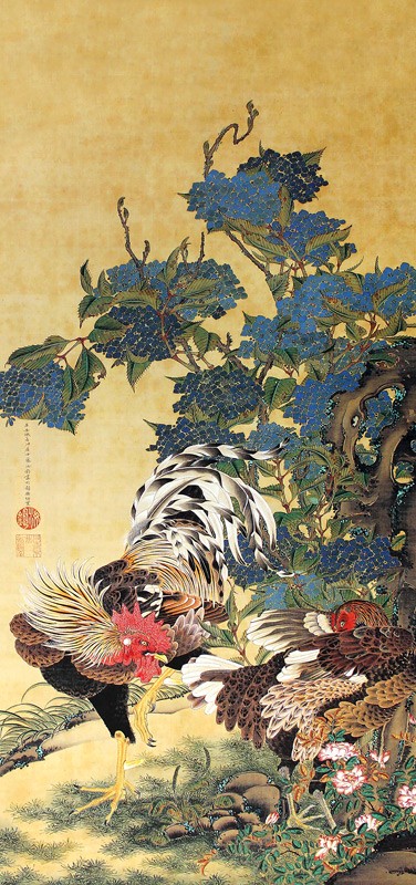 10.紫陽花双鶏図1