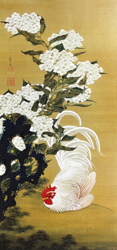 18.陽花白鶏図