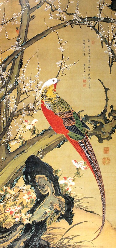 31.白梅錦鶏図