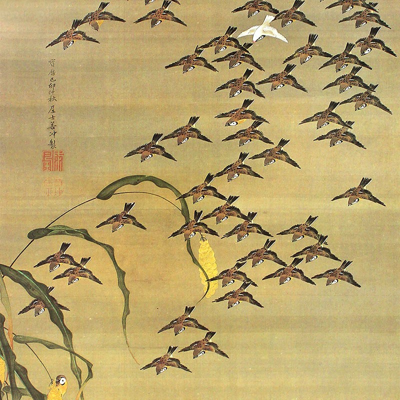 38.秋塘群雀図