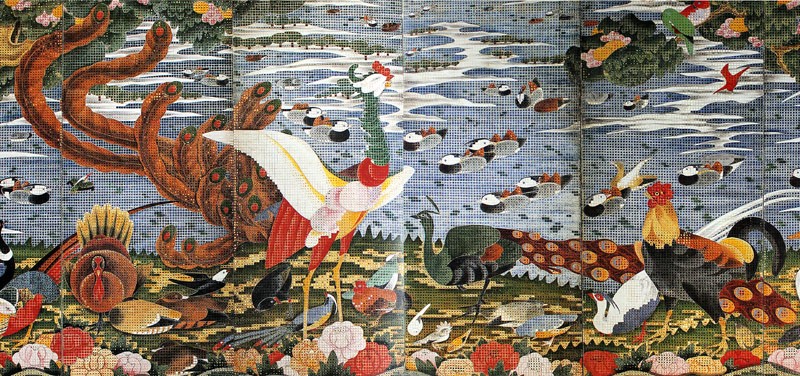 67.樹花鳥獣図屏風(六曲一双)左隻