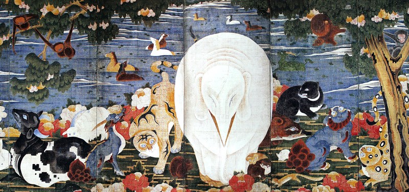 68.樹花鳥獣図屏風(六曲一双)右隻