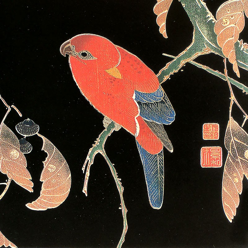 57.花鳥版画(六枚)　二.櫟に鸚哥図