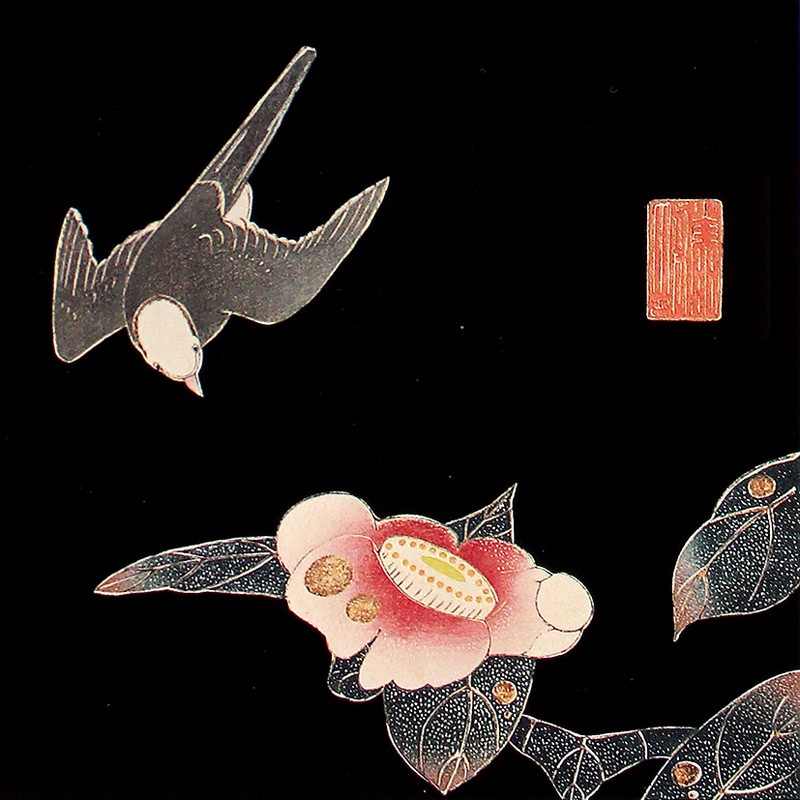 60.花鳥版画(六枚)　五.椿に白頭図