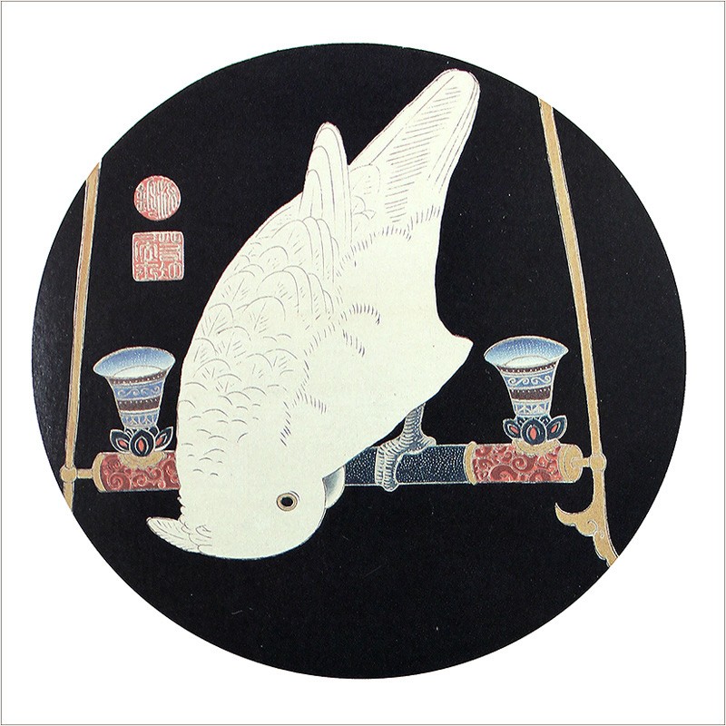 61.花鳥版画(六枚)　六.鸚鵡図