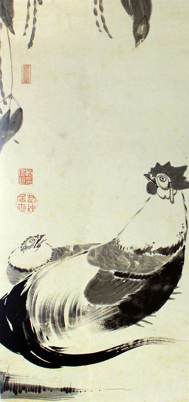 76.豆下双鶏図(双幅)