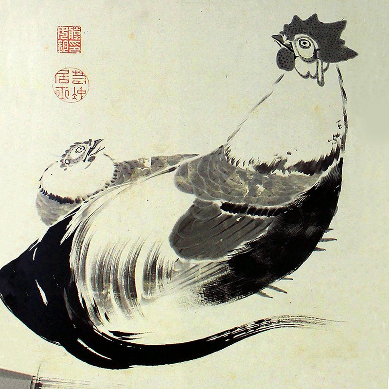 64.豆下双鶏図(双幅)