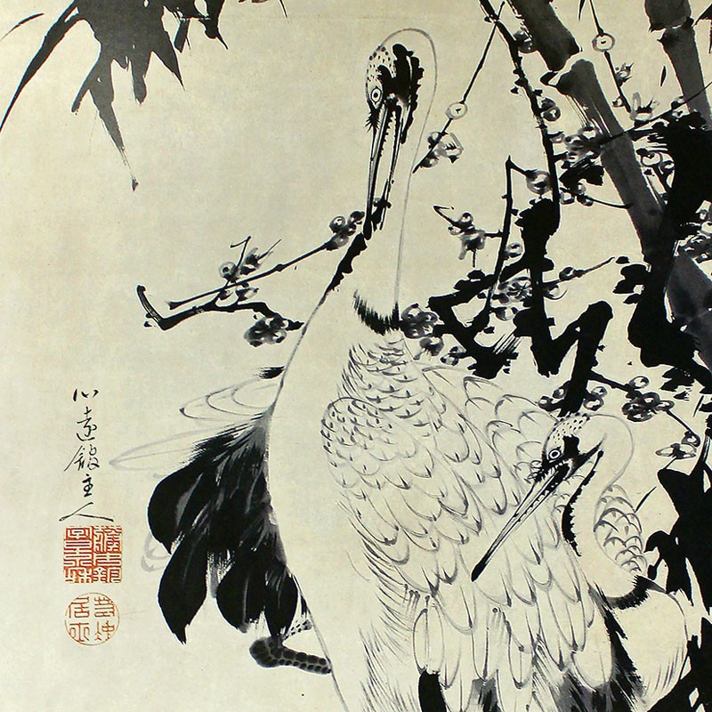 65.竹梅群鶴図1(双幅)