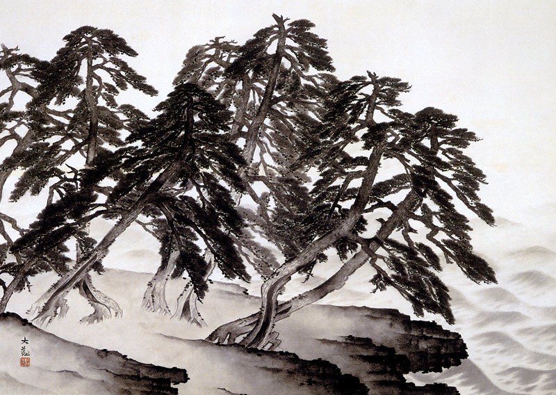 横山大観　冬の夕　日本画　額装　絵画 楽天市場】横山大観「冬の夕」複製画 額入り 色紙額 特殊工芸画