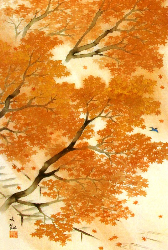横山大観作　紙本彩色画　題画　【　山　路　】　大日本印刷複製画　桐箱たとう箱付 横山大観作 紙本彩色画 題画 【 山 路 】 大日本印刷複製画 桐箱