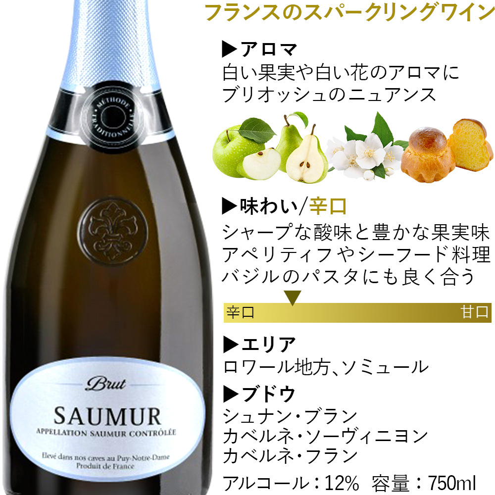 ワイン セット 3本 ご自宅用 家飲み フランス スパークリングワイン 辛口 ボルドー ロワール 飲み比べセット パーティー｜origin-gourmet｜07