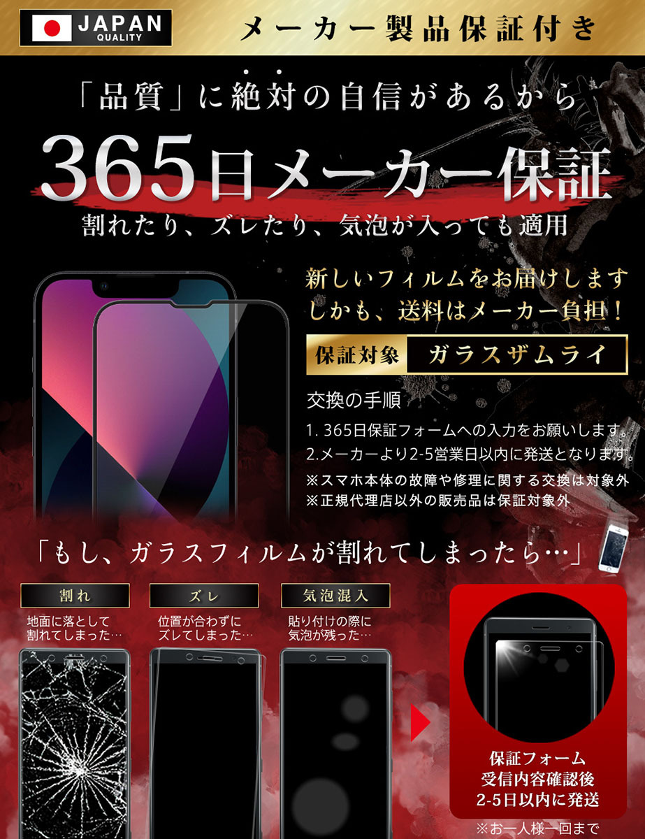 ガラスザムライ iPhone13 mini ガラスフィルム 全面保護フィルム 10H