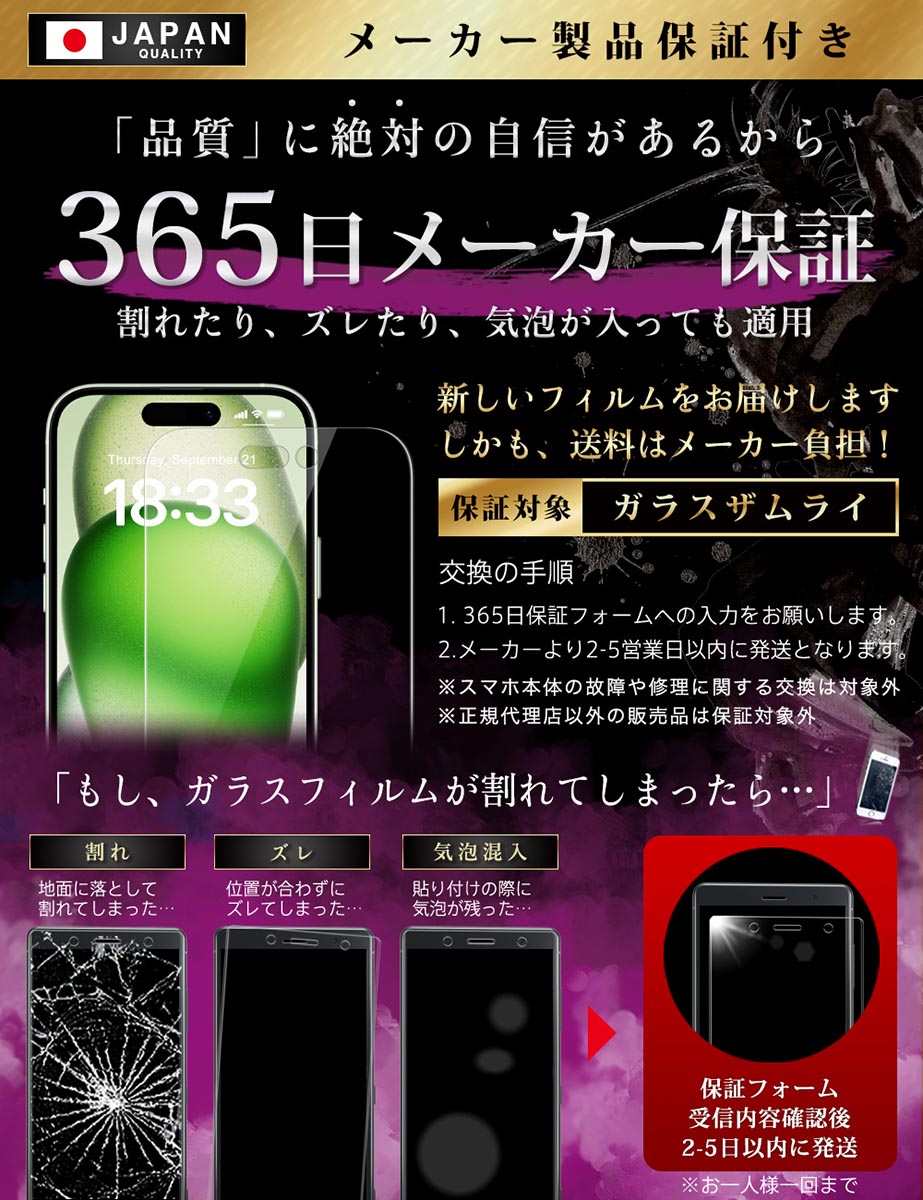 ガラスザムライ iPhone15 Plus ガラスフィルム 保護フィルム 覗見防止