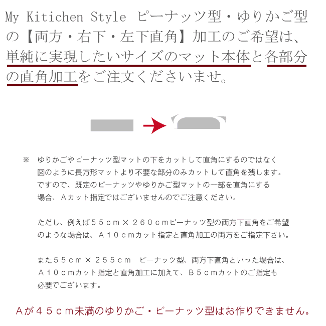 キッチンマットのA部分のイージーオーダー加工