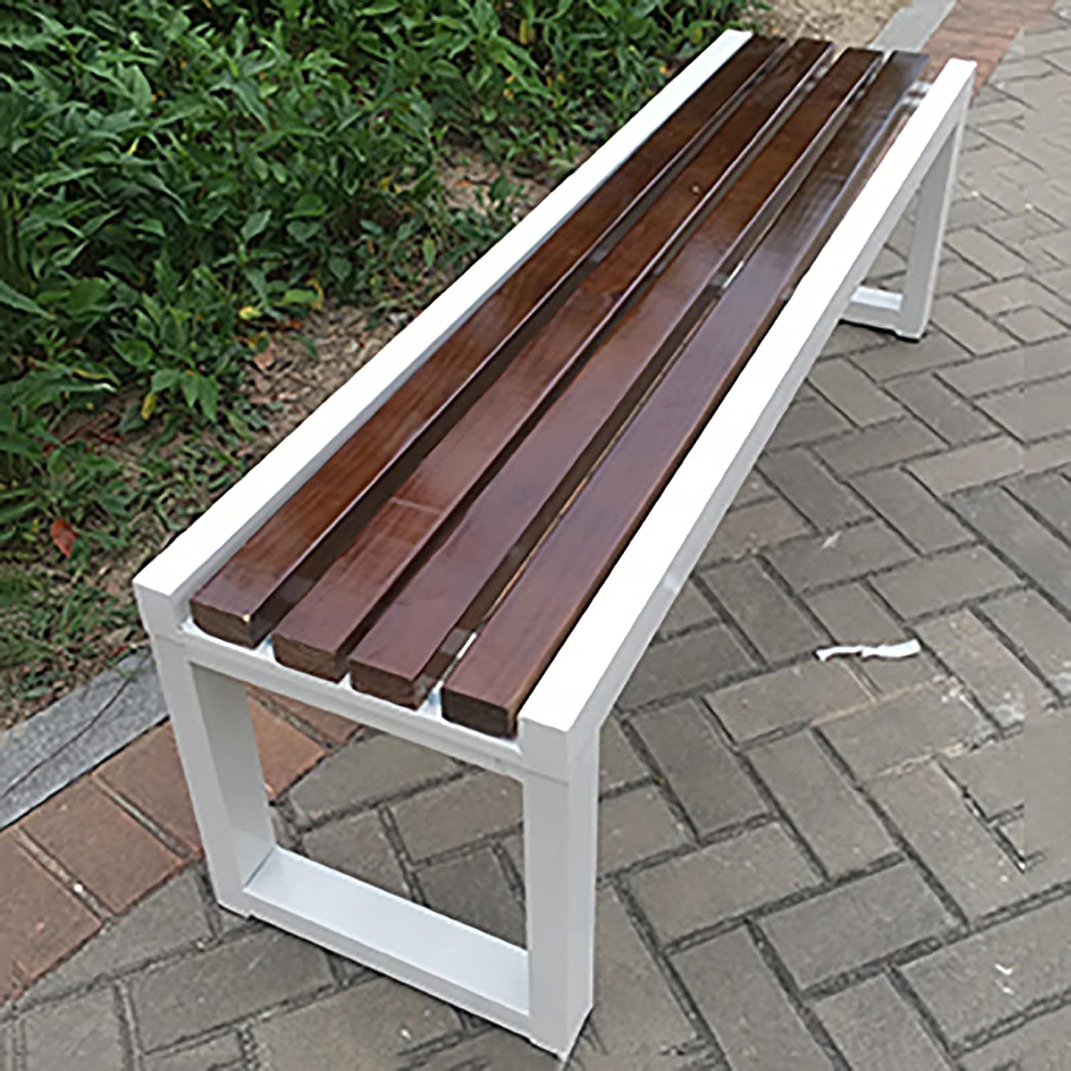 ガーデンベンチ 木製 防食 無垢材 １００?１８０ｃｍ 公園風の外空間を自宅に スチール脚で安定 耐荷重も安心 アウトドアベンチ_4