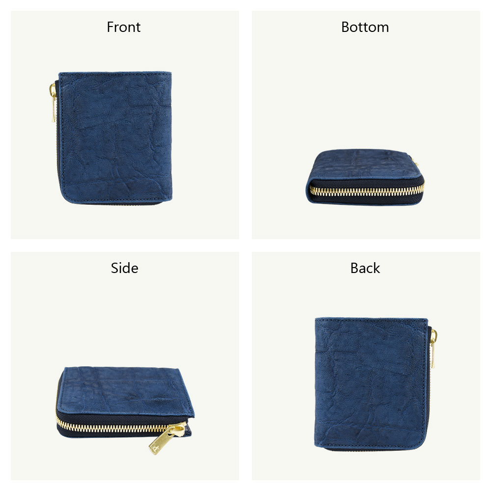 ミニ財布 L字ファスナー 小銭入れあり 二つ折り メンズ バギーポート コーアイ お札折らない コンパクトウォレット 阿波正藍染め 藍染レザー 象革 エキゾチックレザー 本革 YKK エクセラファスナー 使いやすい  本物志向 エレファントレザー BAGGY PORT KOI HRD1002 BAGGY PORT（バギーポート） ミニ財布 L字ファスナー 小銭入れあり 二