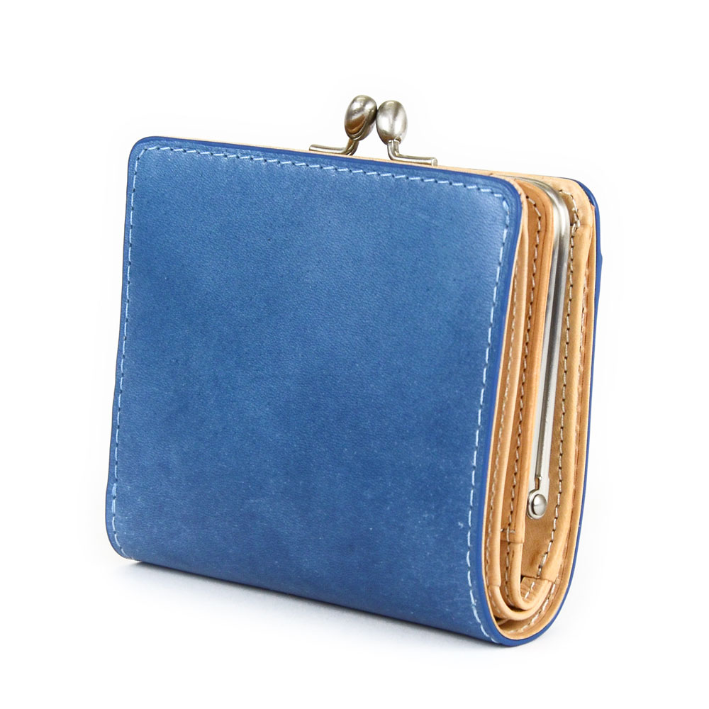 二つ折り財布 がま口 藍染 本革 ZYS083 BAGGY PORT 日本の革 ヌメ革 