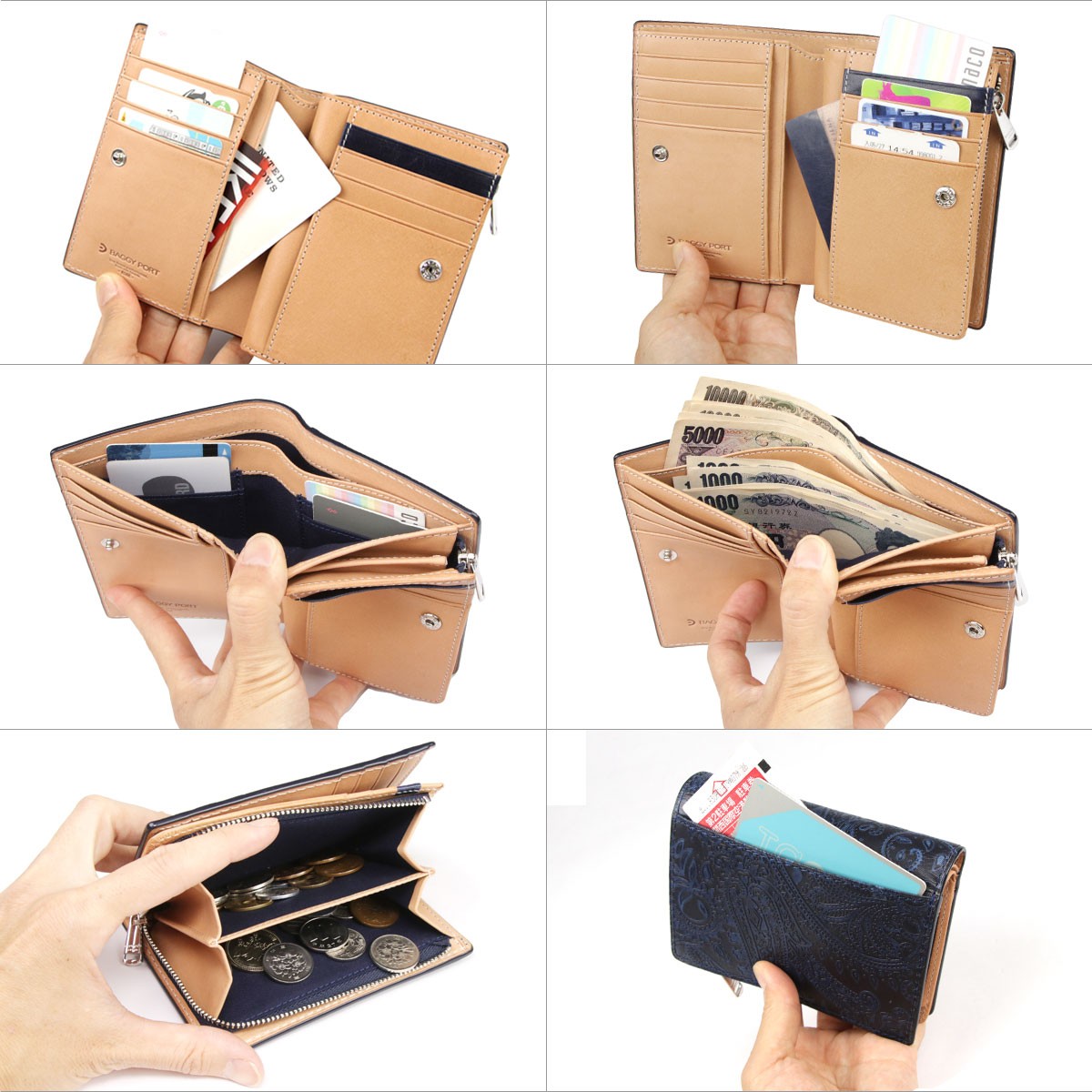 BAGGY PORT 二つ折り財布 縦型 ミドルウォレット メンズ 藍染め