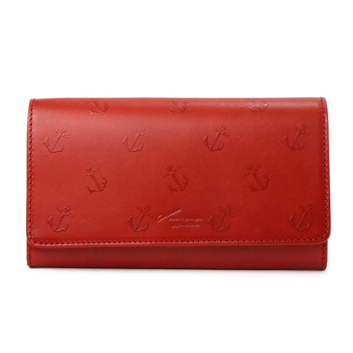 長財布 フラップ かぶせ 大容量 ANCHOR イカリ 型押しレザー がまぐち