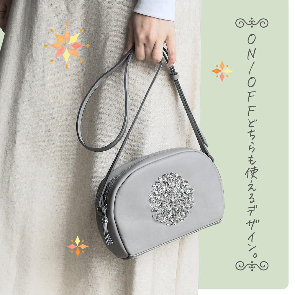 ショルダーバッグ 半円 小さめ レディース cocomorocco ビーズ 刺繍