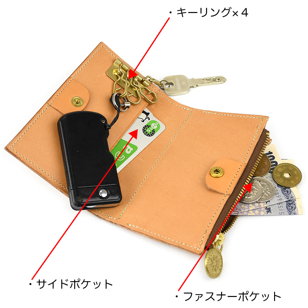 花柄 キーウォレット ミニ財布 キーケース 4連 ラウンドファスナー