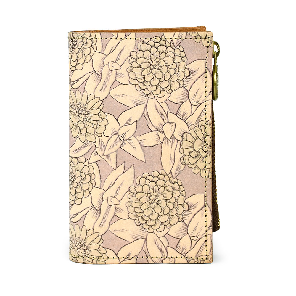 花柄 片マチファスナーポケット付きキーケース キーウォレット ミニ