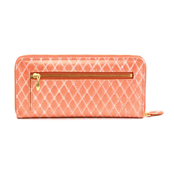 長財布 ラウンドファスナー キルティング柄 パール加工 型押しレザー