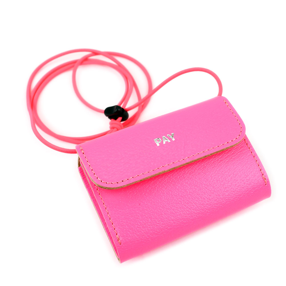 1/2 HALF ミニ財布 蛍光レザー コインクリップ付き ネックウォレット