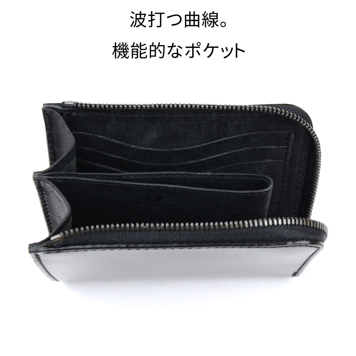 財布 コードバン ミニ財布 L字ファスナー L字のショート 日本製 本革 レザー レディース ホーウィン社 シェルコードバン コードヴァンの画像