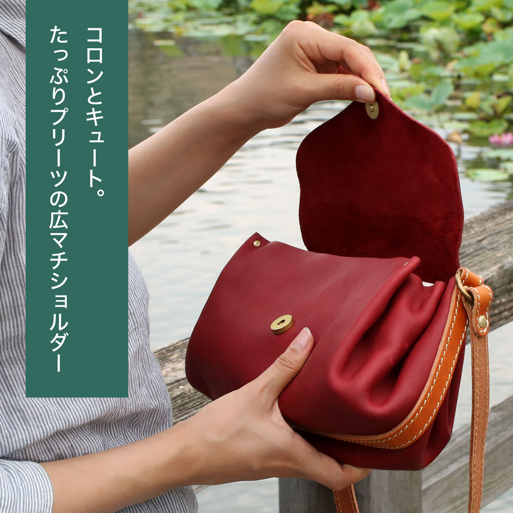 広マチショルダーバッグ 長財布が入る CHAM チャム 日本製 レディース 本革 牛革 姫路レザー 栃木レザー プランプ じゃばら ファスナー ポケット 多い 多めの画像